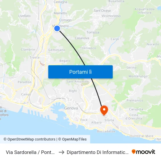 Via Sardorella / Ponte Manesseno to Dipartimento Di Informatica E Matematica map
