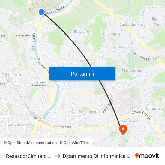 Resasco/Cimitero Staglieno to Dipartimento Di Informatica E Matematica map