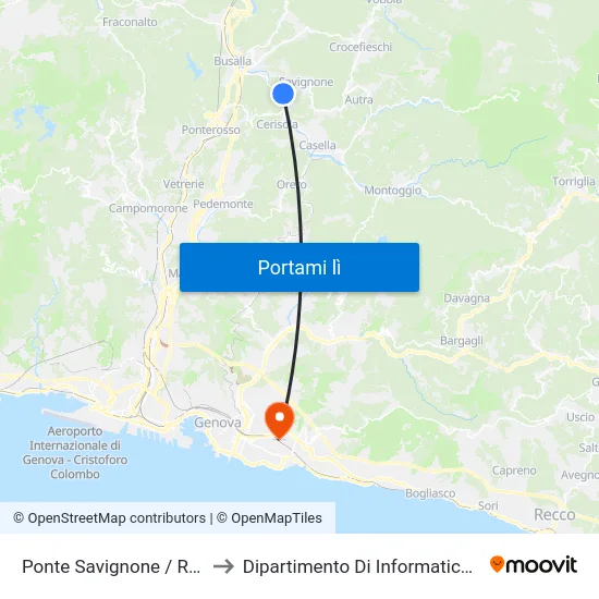 Ponte Savignone / Rimessa Amt to Dipartimento Di Informatica E Matematica map