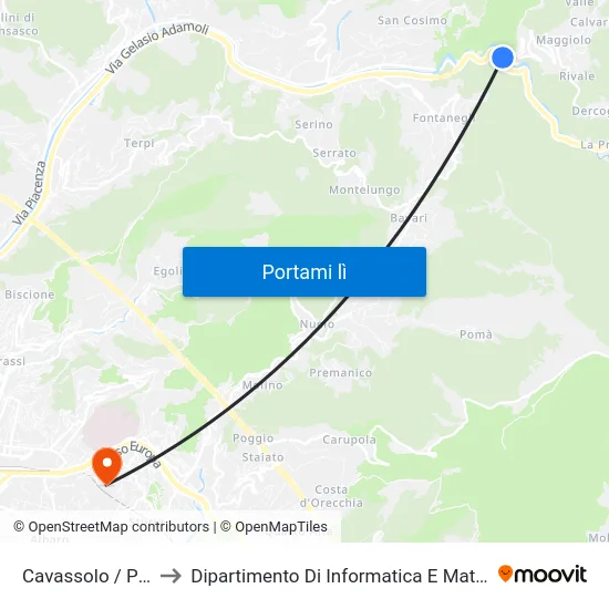 Cavassolo / Ponte to Dipartimento Di Informatica E Matematica map