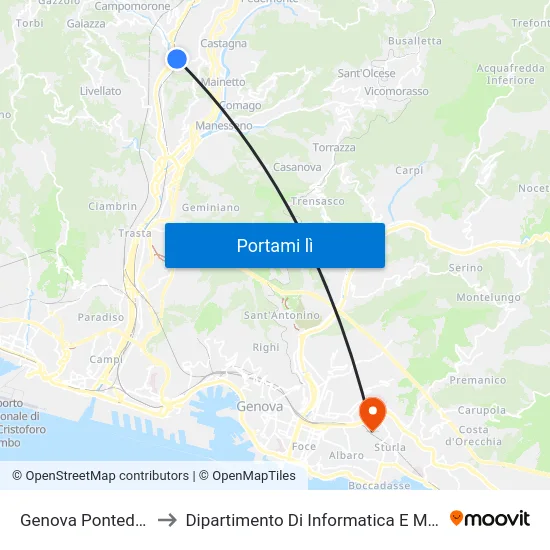 Genova Pontedecimo to Dipartimento Di Informatica E Matematica map