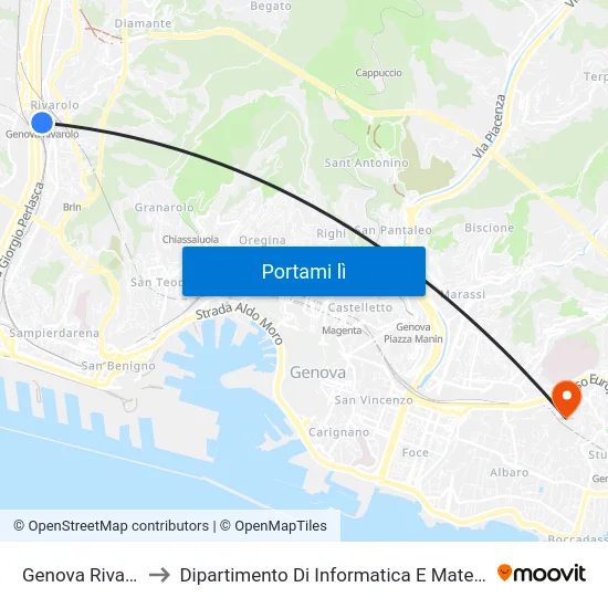 Genova Rivarolo to Dipartimento Di Informatica E Matematica map