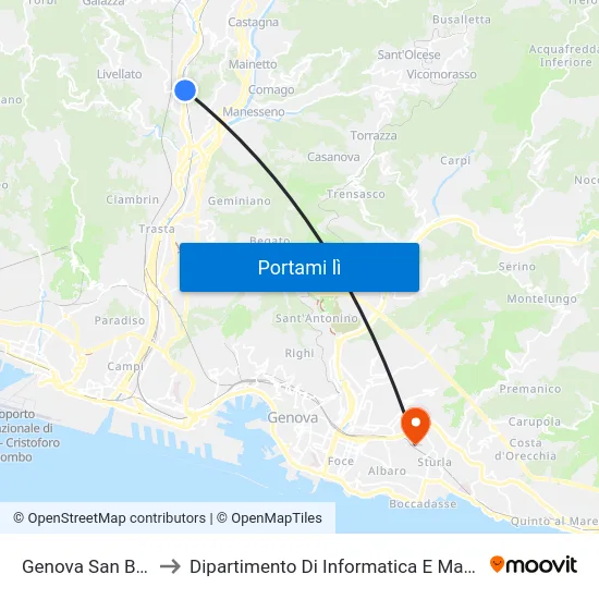 Genova San Biagio to Dipartimento Di Informatica E Matematica map