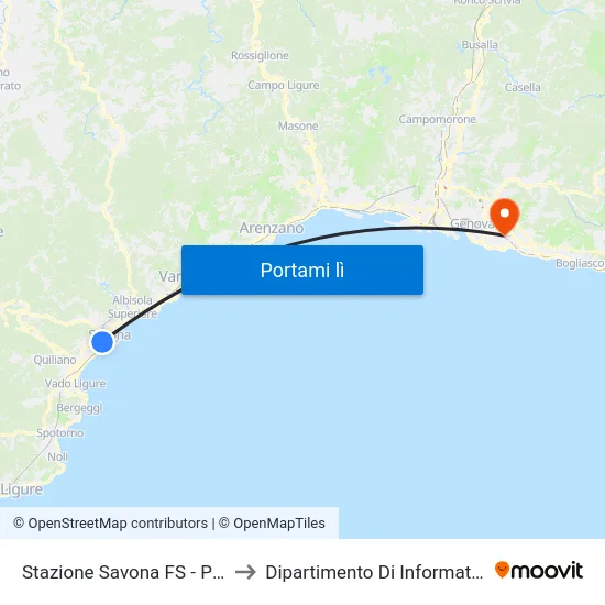 Stazione Savona FS - Piazza Aldo Moro to Dipartimento Di Informatica E Matematica map