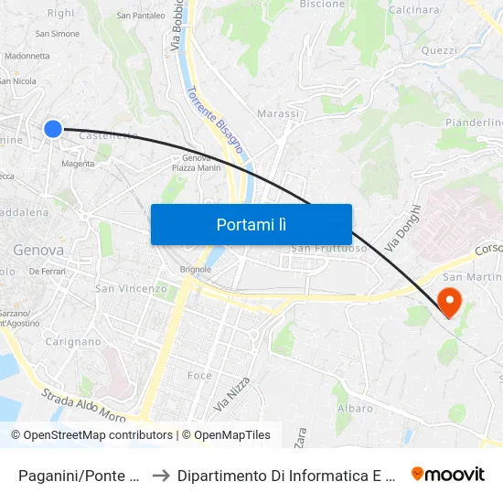 Paganini/Ponte Caffaro to Dipartimento Di Informatica E Matematica map