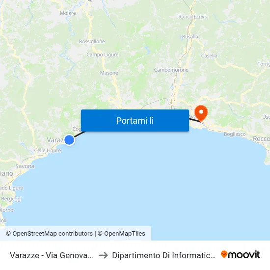 Varazze - Via Genova (Autostrada) to Dipartimento Di Informatica E Matematica map