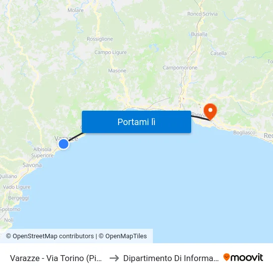 Varazze - Via Torino (Piazza XXIV Maggio) to Dipartimento Di Informatica E Matematica map