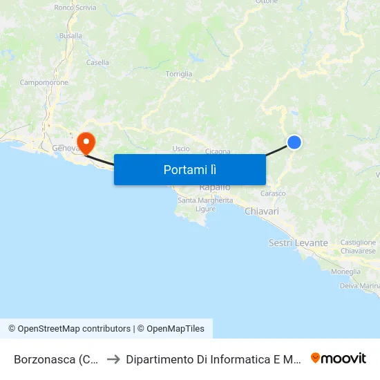 Borzonasca (Centro) to Dipartimento Di Informatica E Matematica map