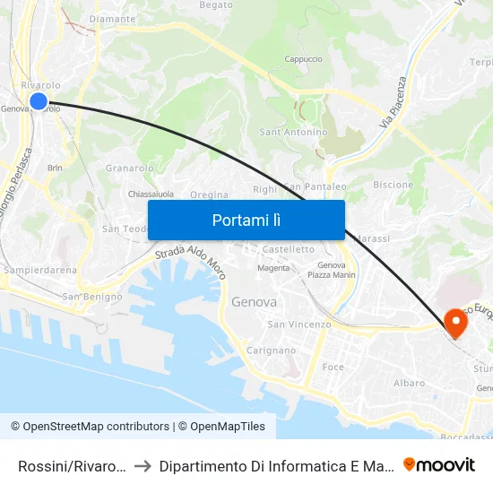 Rossini/Rivarolo FS to Dipartimento Di Informatica E Matematica map