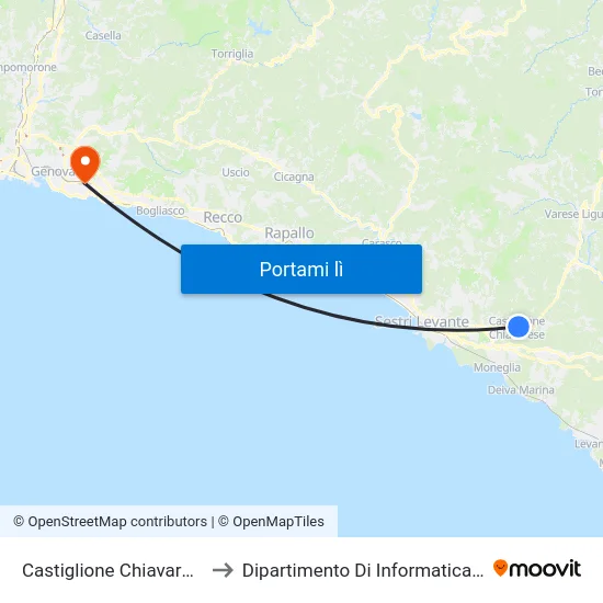 Castiglione Chiavarese (Centro) to Dipartimento Di Informatica E Matematica map