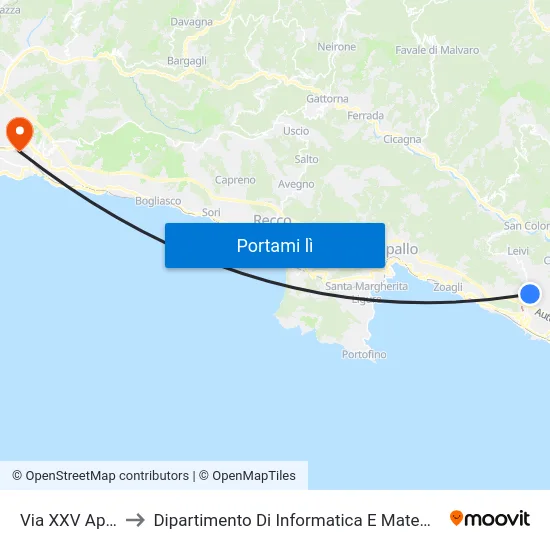 Via XXV Aprile to Dipartimento Di Informatica E Matematica map