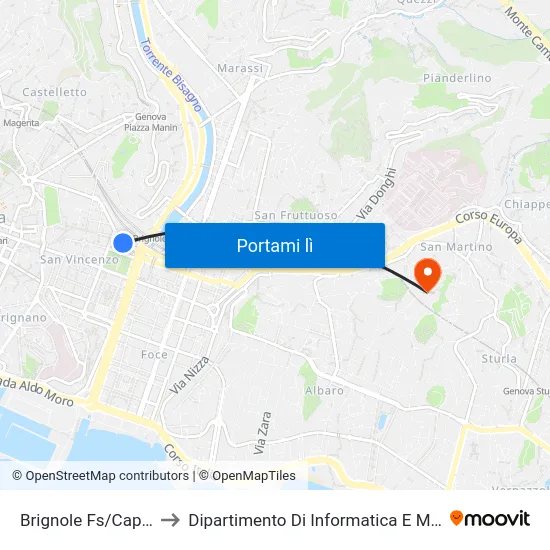 Brignole Fs/Capolinea to Dipartimento Di Informatica E Matematica map
