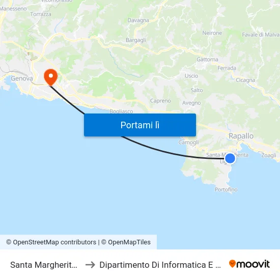 Santa Margherita Ligure to Dipartimento Di Informatica E Matematica map