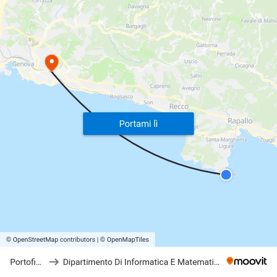 Portofino to Dipartimento Di Informatica E Matematica map
