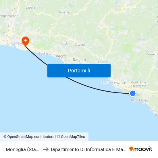 Moneglia (Staz. Fs) to Dipartimento Di Informatica E Matematica map