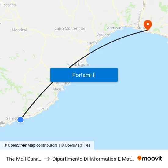 The Mall Sanremo to Dipartimento Di Informatica E Matematica map