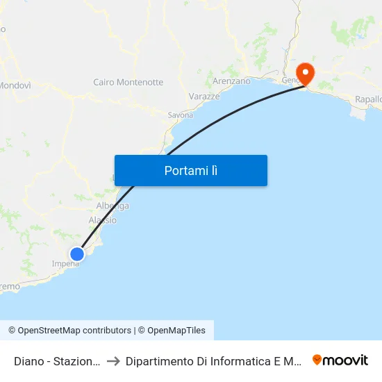 Diano - Stazione F.S. to Dipartimento Di Informatica E Matematica map
