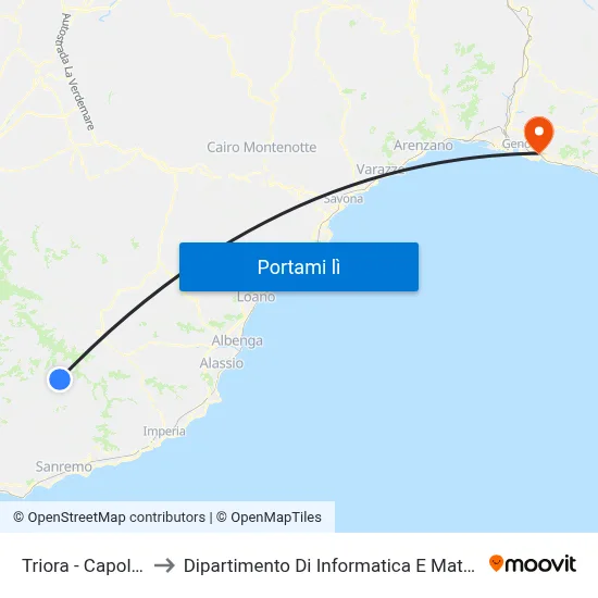 Triora - Capolinea to Dipartimento Di Informatica E Matematica map