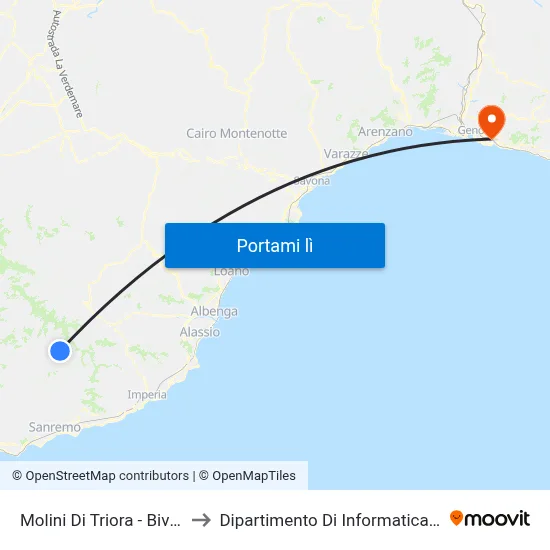 Molini Di Triora - Bivio Andagna to Dipartimento Di Informatica E Matematica map