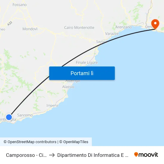 Camporosso - Cimitero to Dipartimento Di Informatica E Matematica map