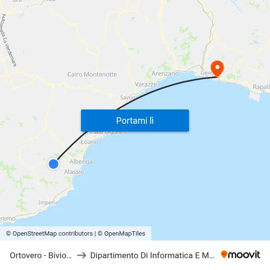 Ortovero - Bivio Onzo to Dipartimento Di Informatica E Matematica map