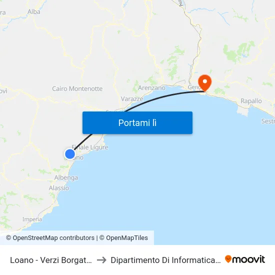Loano - Verzi Borgata Borgarino to Dipartimento Di Informatica E Matematica map