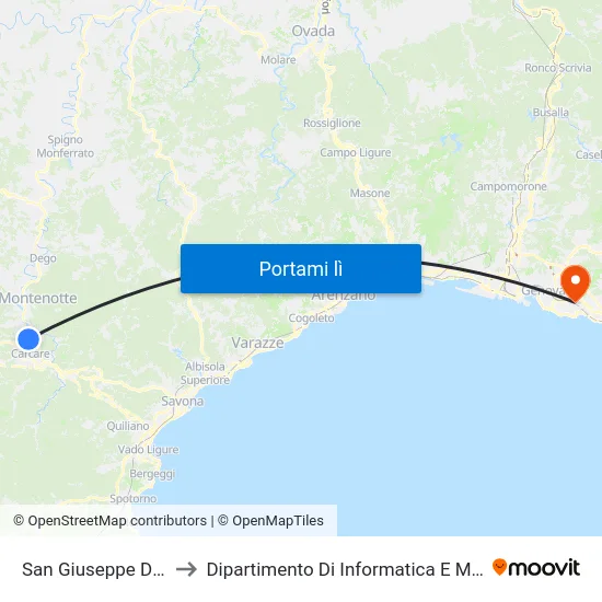 San Giuseppe Di Cairo to Dipartimento Di Informatica E Matematica map