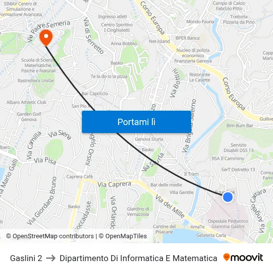 Gaslini 2 to Dipartimento Di Informatica E Matematica map