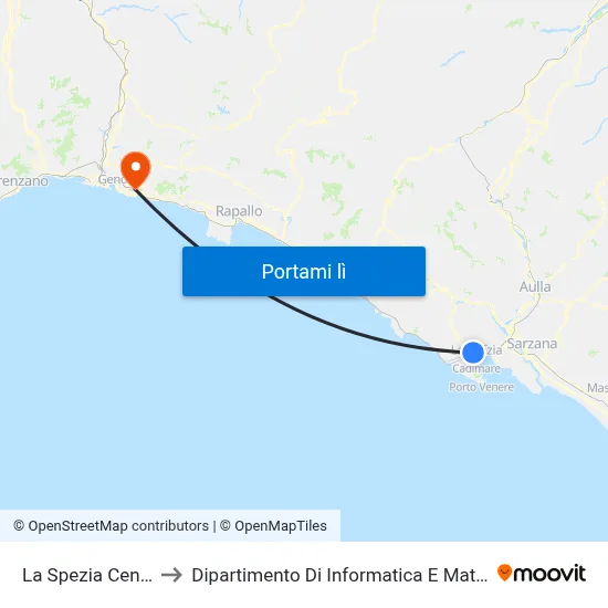La Spezia Centrale to Dipartimento Di Informatica E Matematica map
