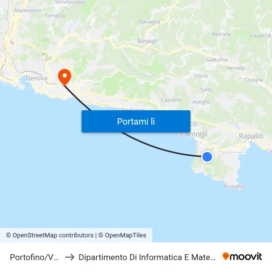 Portofino/Vetta to Dipartimento Di Informatica E Matematica map