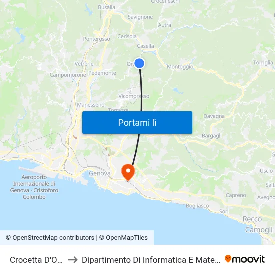 Crocetta D'Orero to Dipartimento Di Informatica E Matematica map