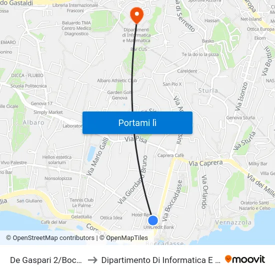 De Gaspari 2/Boccadasse to Dipartimento Di Informatica E Matematica map