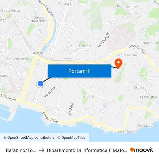 Barabino/Torino to Dipartimento Di Informatica E Matematica map