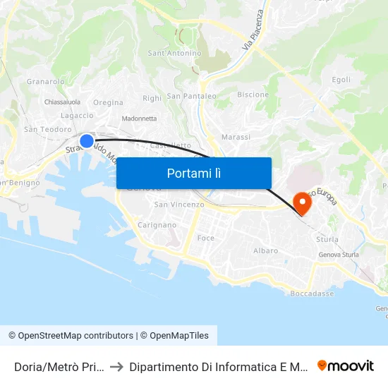 Doria/Metrò Principe to Dipartimento Di Informatica E Matematica map