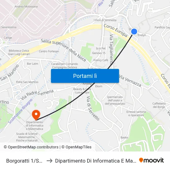 Borgoratti 1/Sapeto to Dipartimento Di Informatica E Matematica map