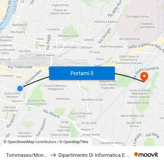 Tommaseo/Montevideo to Dipartimento Di Informatica E Matematica map