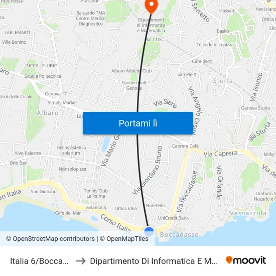 Italia 6/Boccadasse to Dipartimento Di Informatica E Matematica map
