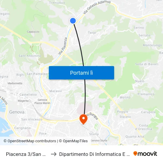 Piacenza 3/San Gottardo to Dipartimento Di Informatica E Matematica map
