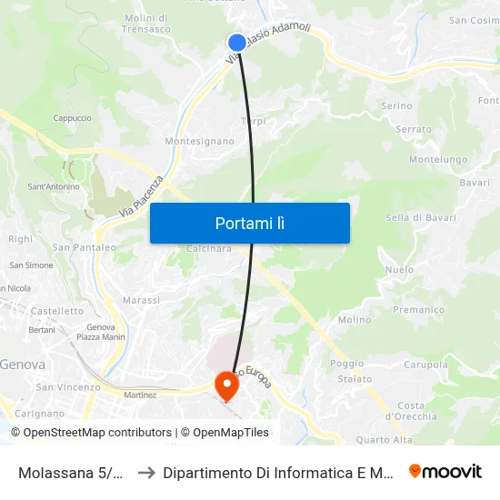 Molassana 5/Emilia to Dipartimento Di Informatica E Matematica map
