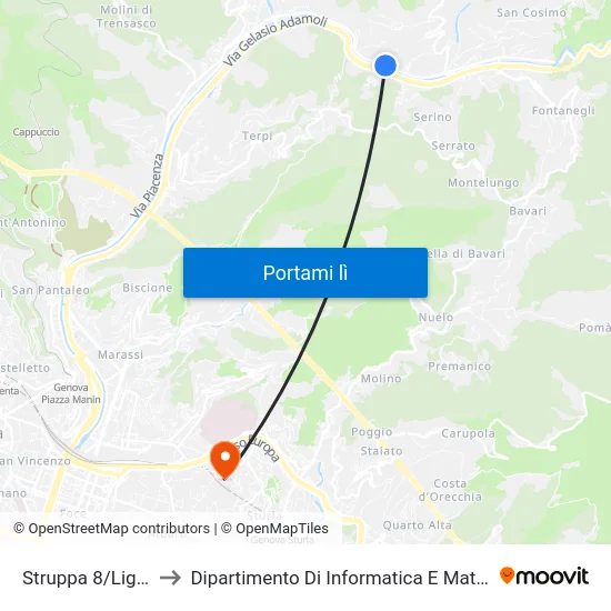 Struppa 8/Ligorna to Dipartimento Di Informatica E Matematica map