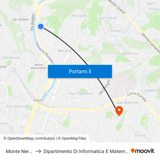 Monte Nero 1 to Dipartimento Di Informatica E Matematica map
