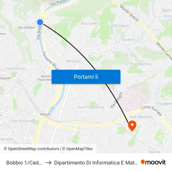 Bobbio 1/Caderiva to Dipartimento Di Informatica E Matematica map