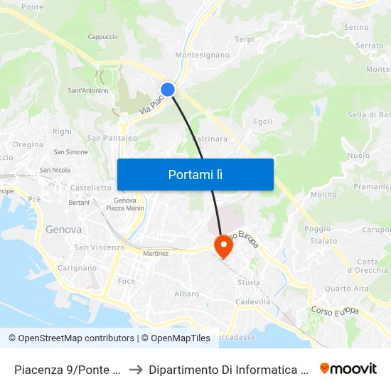 Piacenza 9/Ponte Bezzecca to Dipartimento Di Informatica E Matematica map