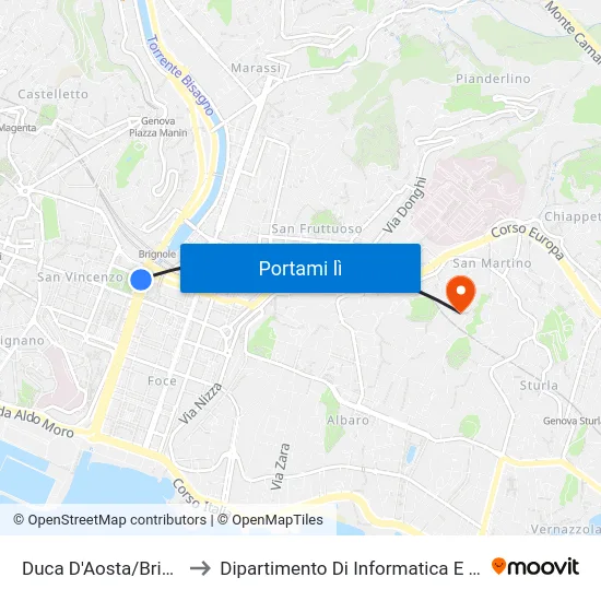 Duca D'Aosta/Brignole FS to Dipartimento Di Informatica E Matematica map