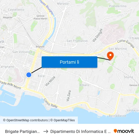 Brigate Partigiane 1/Diaz to Dipartimento Di Informatica E Matematica map