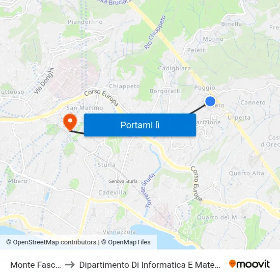 Monte Fasce 6 to Dipartimento Di Informatica E Matematica map