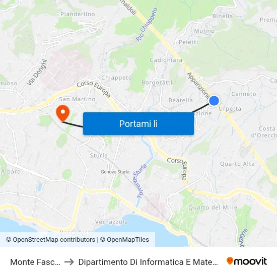 Monte Fasce 1 to Dipartimento Di Informatica E Matematica map