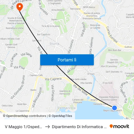 V Maggio 1/Ospedale Gaslini to Dipartimento Di Informatica E Matematica map