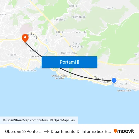 Oberdan 2/Ponte Di Nervi to Dipartimento Di Informatica E Matematica map