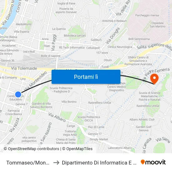 Tommaseo/Montesuello to Dipartimento Di Informatica E Matematica map